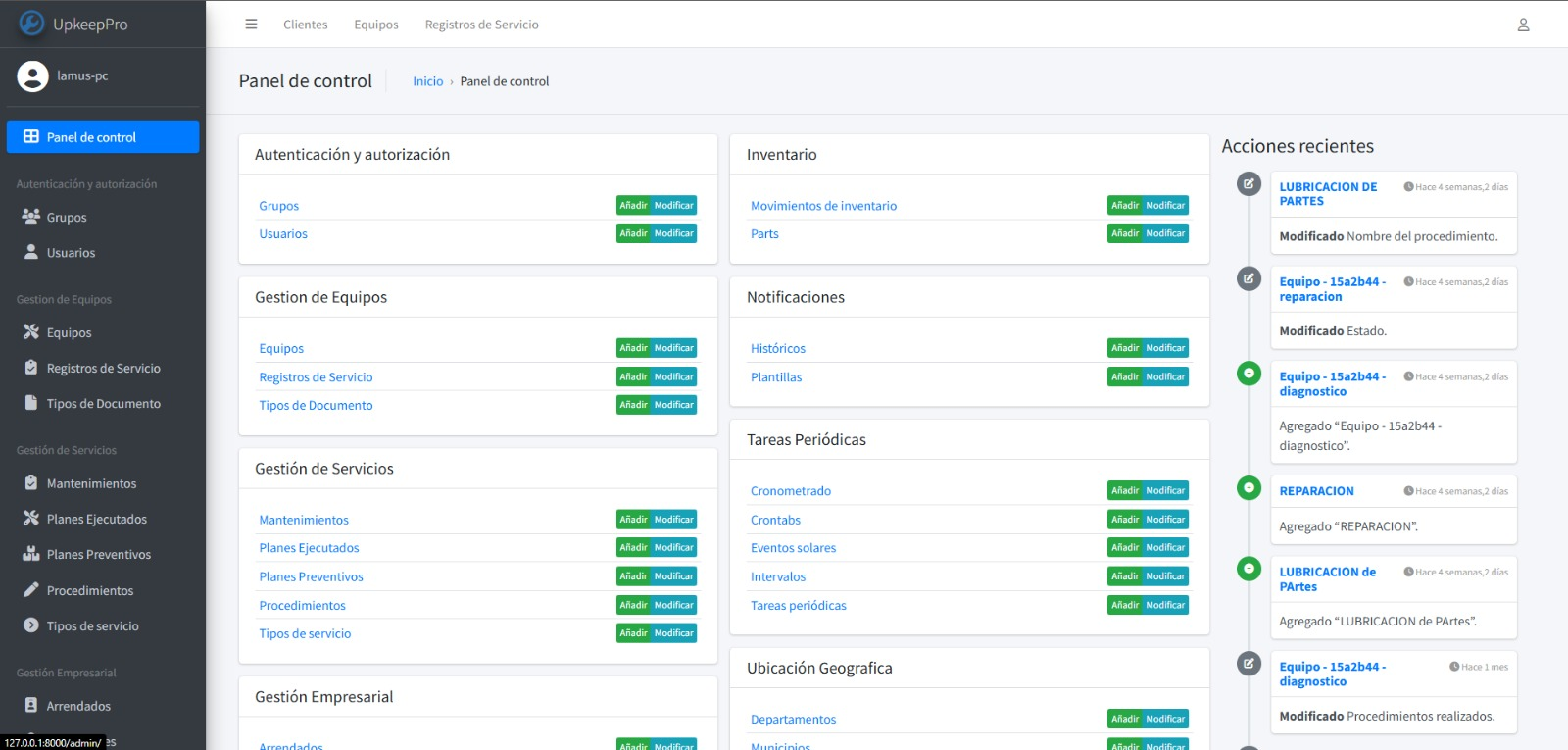 Dashboard de UpkeepPro